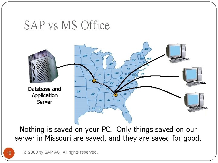 SAP vs MS Office Database and Application Server Nothing is saved on your PC. SAP vs MS Office Database and Application Server Nothing is saved on your PC.
