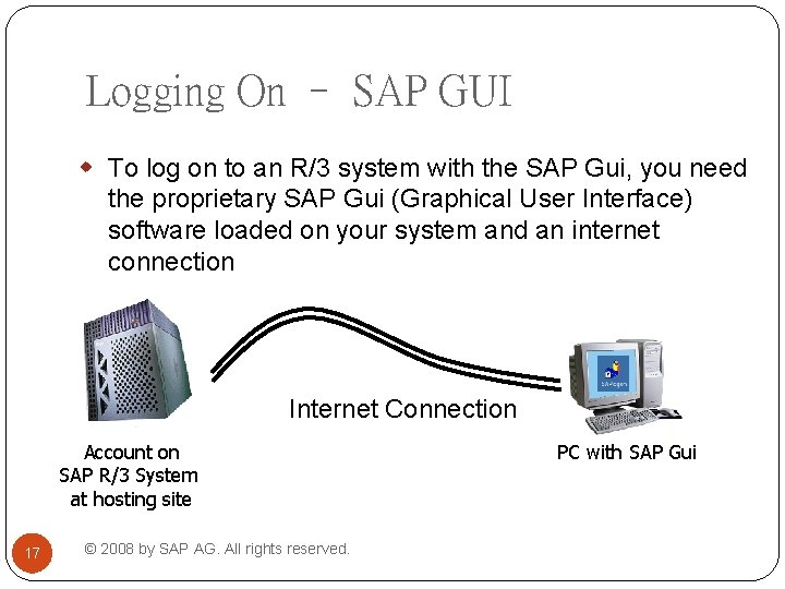 Logging On – SAP GUI w To log on to an R/3 system with Logging On – SAP GUI w To log on to an R/3 system with