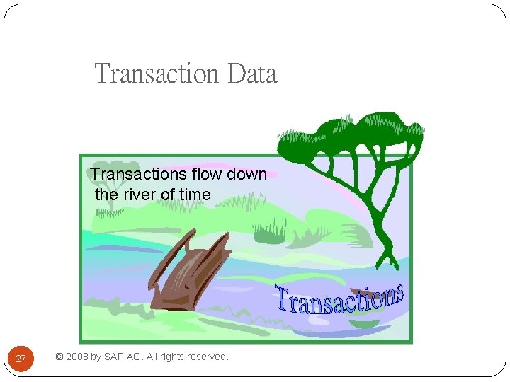 Transaction Data Transactions flow down the river of time 27 © 2008 by SAP Transaction Data Transactions flow down the river of time 27 © 2008 by SAP