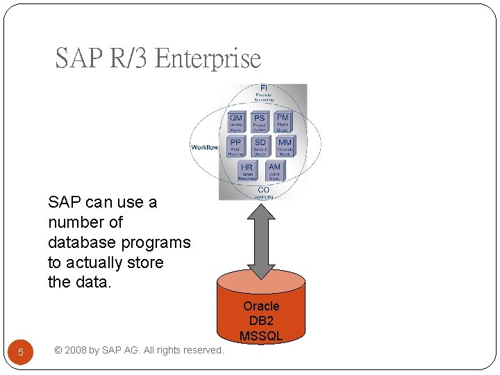 SAP R/3 Enterprise SAP can use a number of database programs to actually store SAP R/3 Enterprise SAP can use a number of database programs to actually store
