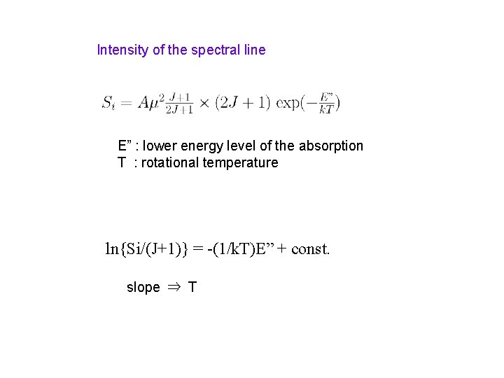 Intensity of the spectral line E” : lower energy level of the absorption T