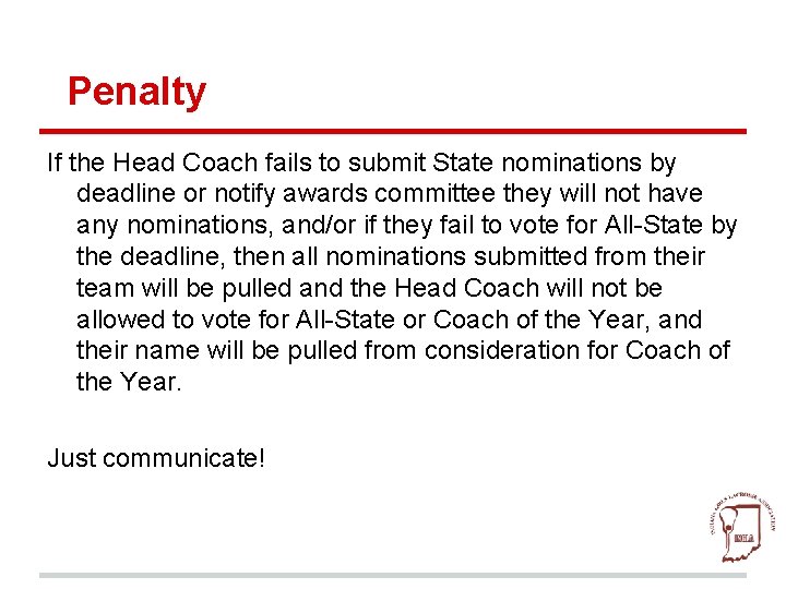 Penalty If the Head Coach fails to submit State nominations by deadline or notify