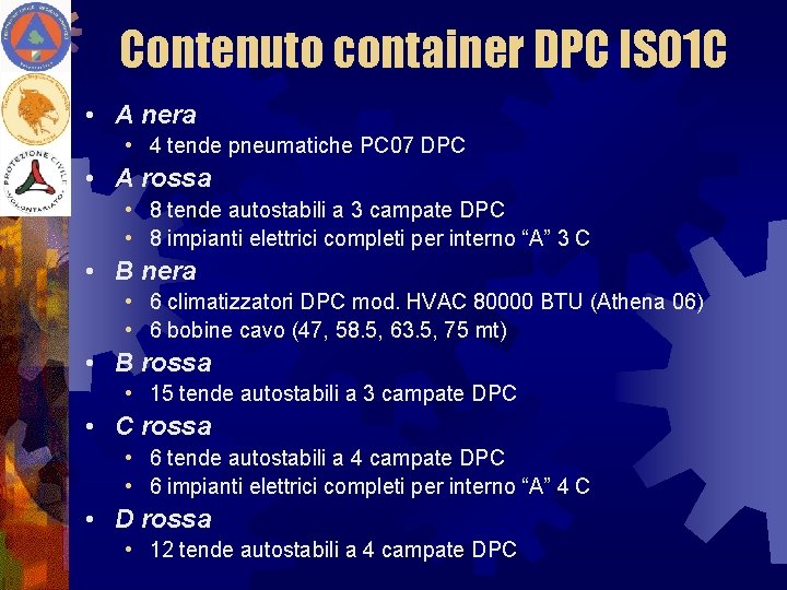 Contenuto container DPC ISO 1 C • A nera • 4 tende pneumatiche PC