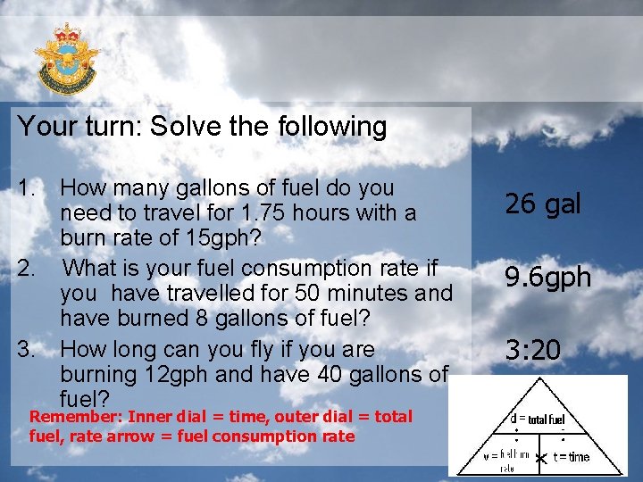 Your turn: Solve the following 1. How many gallons of fuel do you need
