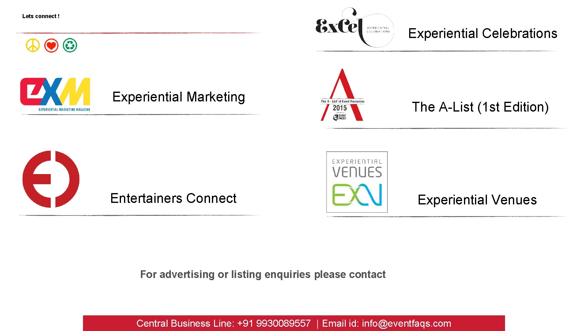 Lets connect ! Experiential Celebrations Experiential Marketing Entertainers Connect The A-List (1 st Edition)