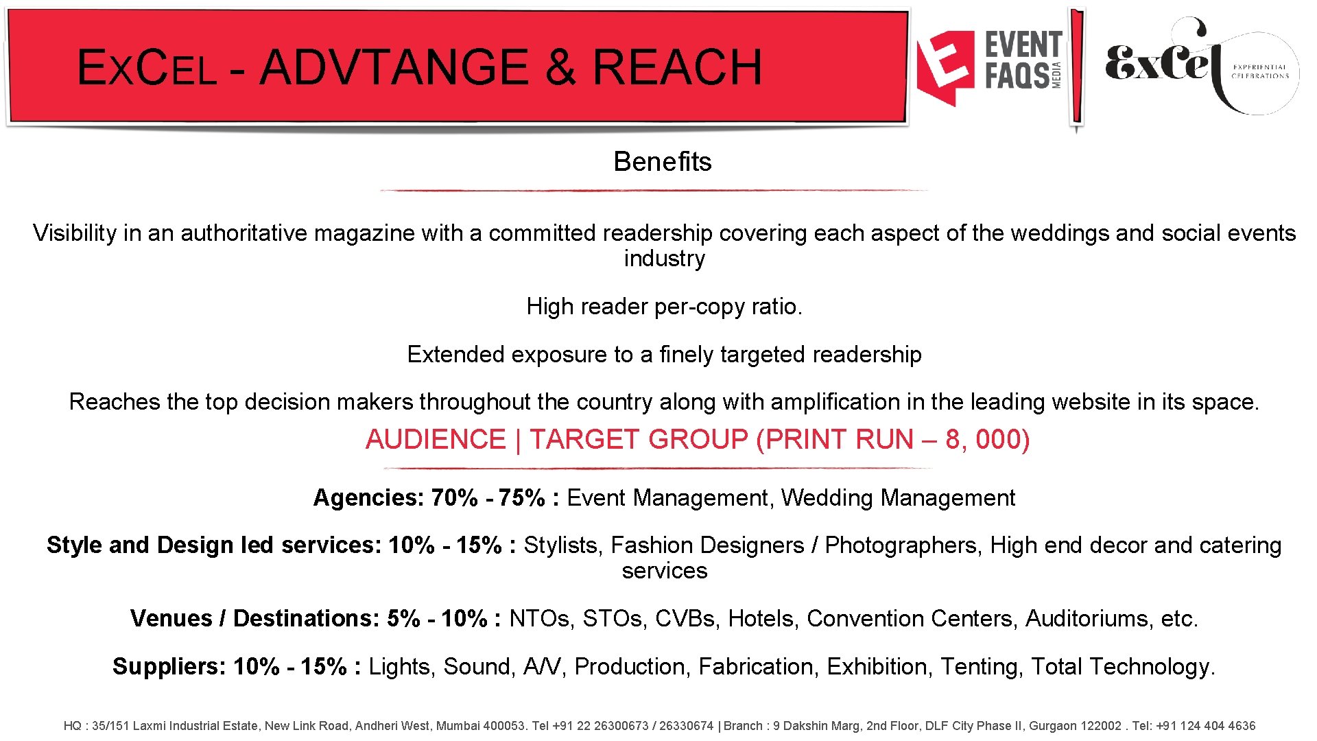 EXCEL - ADVTANGE & REACH Benefits Visibility in an authoritative magazine with a committed