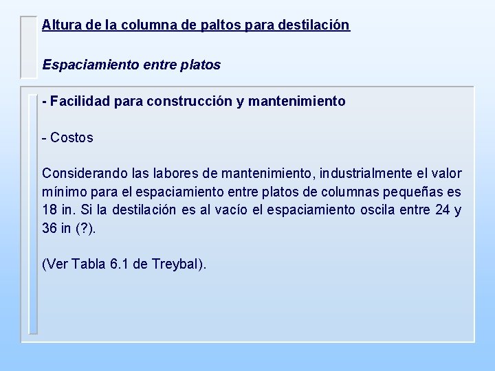 Altura de la columna de paltos para destilación Espaciamiento entre platos - Facilidad para Altura de la columna de paltos para destilación Espaciamiento entre platos - Facilidad para