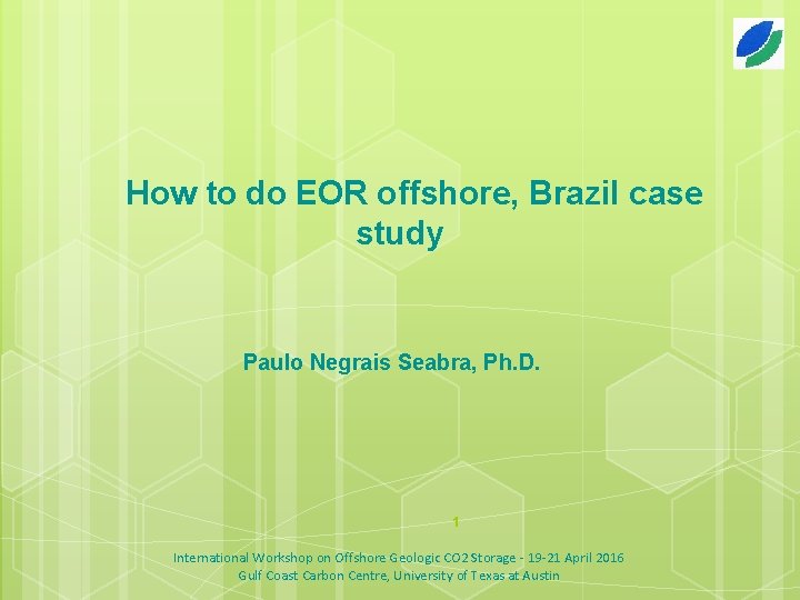 How to do EOR offshore, Brazil case study Paulo Negrais Seabra, Ph. D. 1