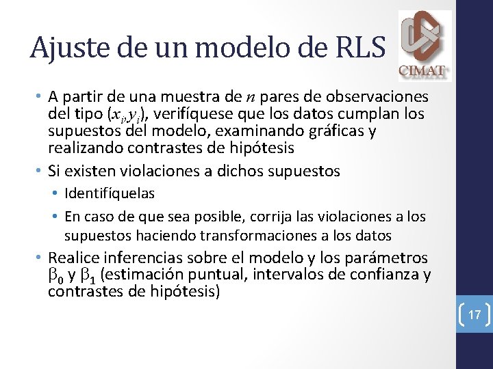 Ajuste de un modelo de RLS • A partir de una muestra de n