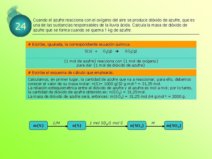 24 Cuando el azufre reacciona con el oxígeno del aire se produce dióxido de