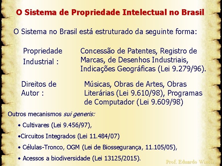 O Sistema de Propriedade Intelectual no Brasil O Sistema no Brasil está estruturado da