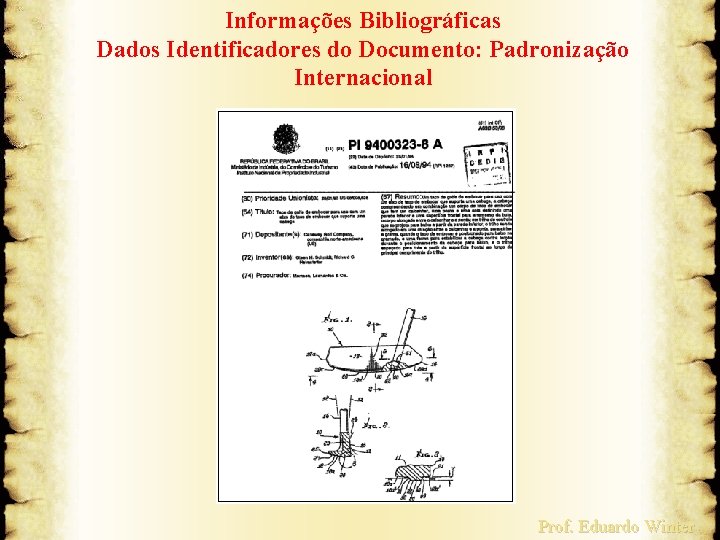 Informações Bibliográficas Dados Identificadores do Documento: Padronização Internacional Prof. Eduardo Winter 