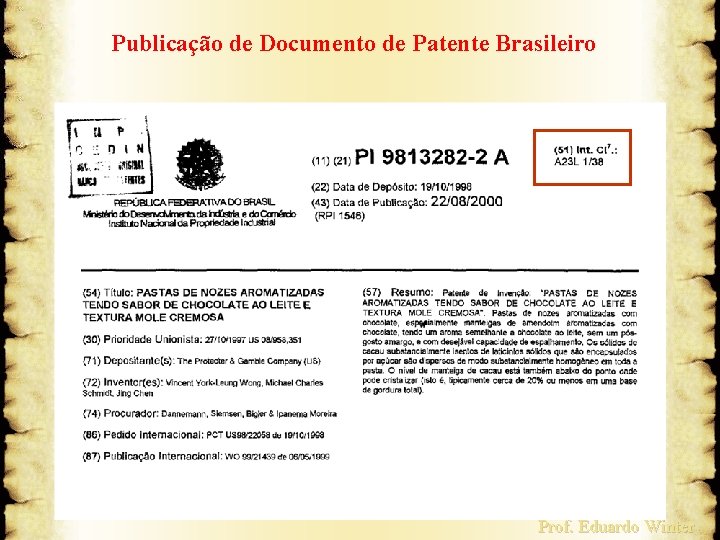 Publicação de Documento de Patente Brasileiro Prof. Eduardo Winter 