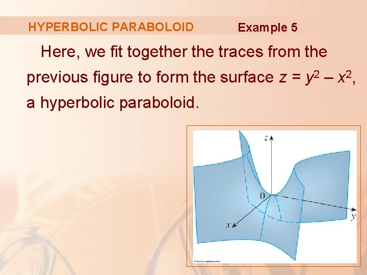 HYPERBOLIC PARABOLOID Example 5 Here, we fit together the traces from the previous figure
