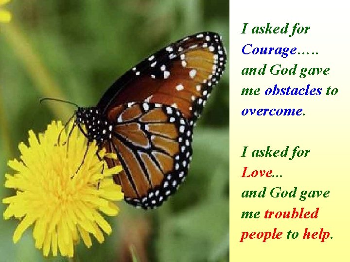I asked for Courage…. . and God gave me obstacles to overcome. I asked