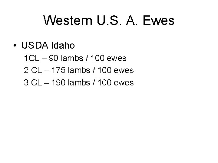 Western U. S. A. Ewes • USDA Idaho 1 CL – 90 lambs / Western U. S. A. Ewes • USDA Idaho 1 CL – 90 lambs /