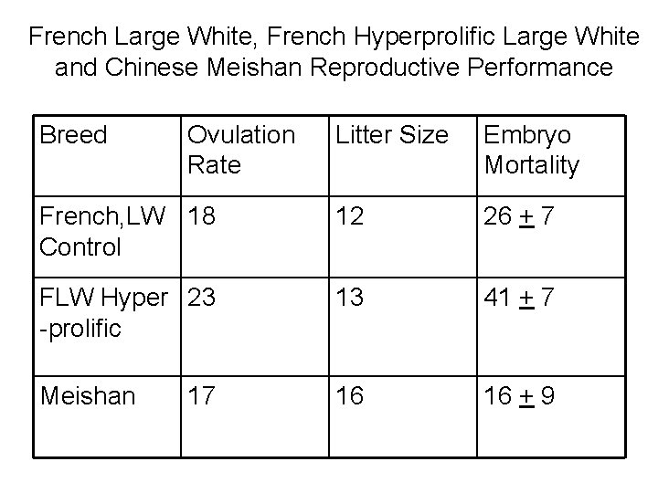 French Large White, French Hyperprolific Large White and Chinese Meishan Reproductive Performance Breed Ovulation French Large White, French Hyperprolific Large White and Chinese Meishan Reproductive Performance Breed Ovulation