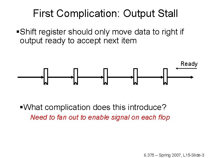 First Complication: Output Stall §Shift register should only move data to right if output