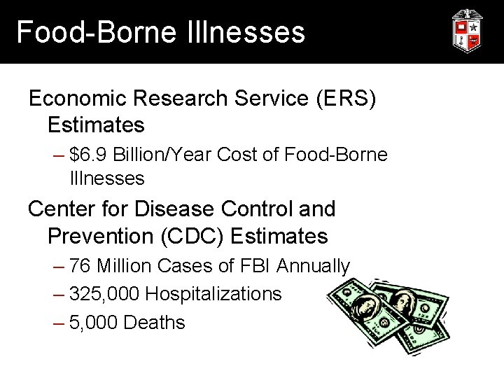 Food-Borne Illnesses Economic Research Service (ERS) Estimates – $6. 9 Billion/Year Cost of Food-Borne