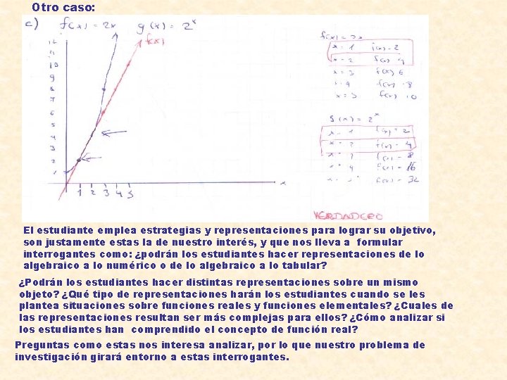 Otro caso: El estudiante emplea estrategias y representaciones para lograr su objetivo, son justamente