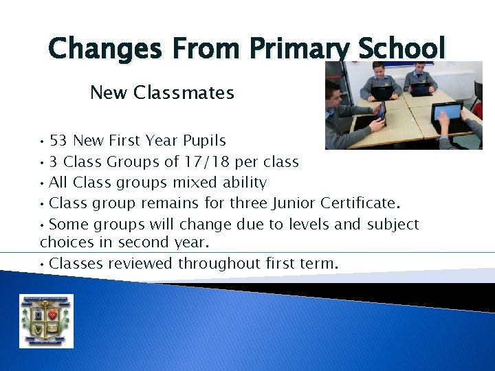 Changes From Primary School New Classmates 53 New First Year Pupils • 3 Class