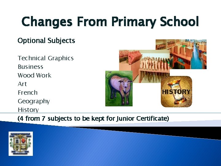 Changes From Primary School Optional Subjects Technical Graphics Business Wood Work Art French Geography Changes From Primary School Optional Subjects Technical Graphics Business Wood Work Art French Geography