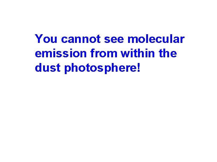 You cannot see molecular emission from within the dust photosphere! 