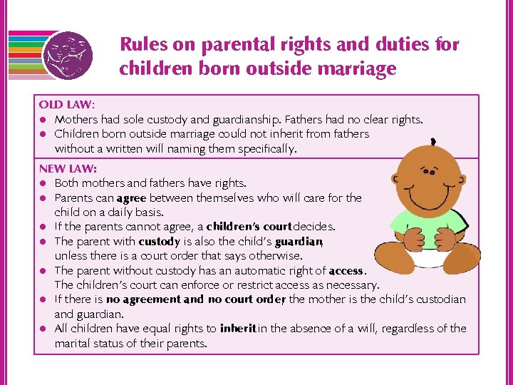 Rules on parental rights and duties for children born outside marriage OLD LAW: l