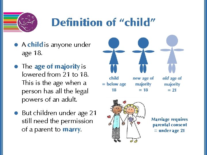 Definition of “child” l A child is anyone under age 18. l The age