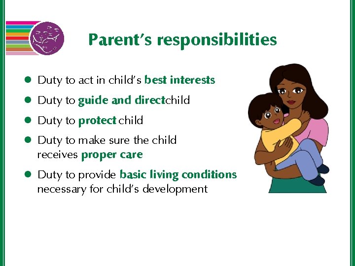 Parent’s responsibilities l Duty to act in child’s best interests l Duty to guide