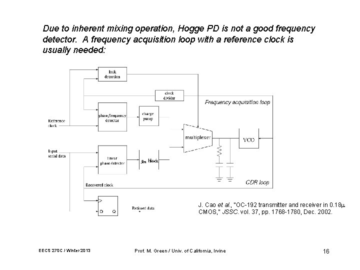 Due to inherent mixing operation, Hogge PD is not a good frequency detector. A Due to inherent mixing operation, Hogge PD is not a good frequency detector. A