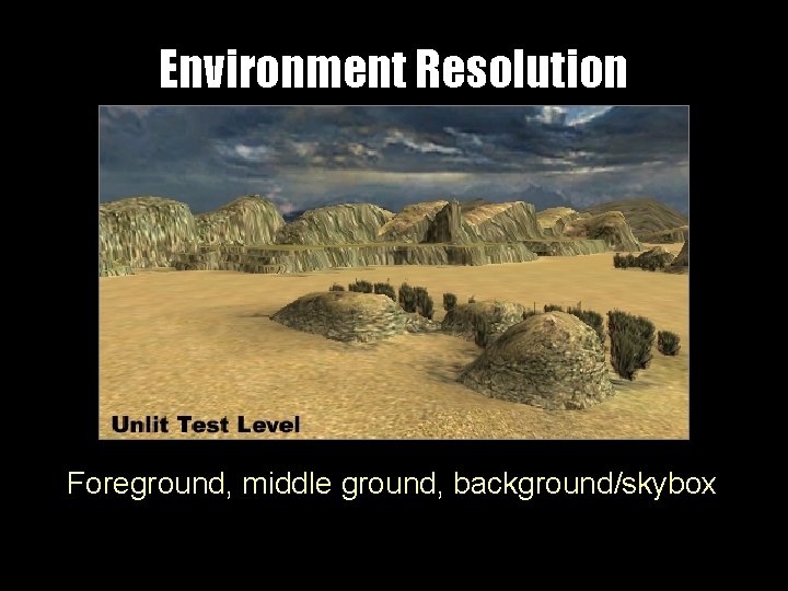 Environment Resolution Foreground, middle ground, background/skybox 