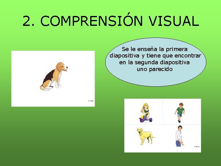 2. COMPRENSIÓN VISUAL Se le enseña la primera diapositiva y tiene que encontrar en