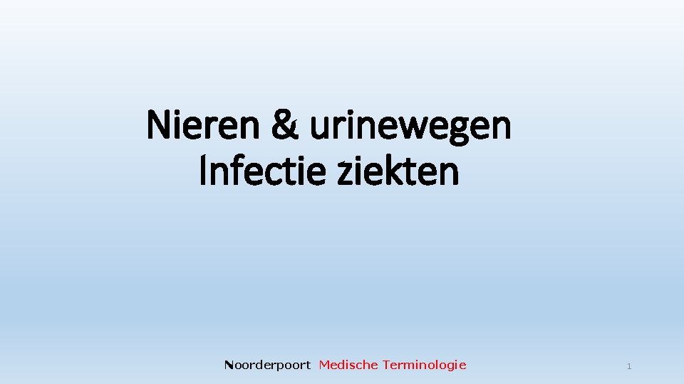 Nieren & urinewegen Infectie ziekten Noorderpoort Medische Terminologie 1 