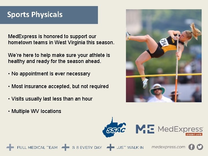 Sports Physicals Med. Express is honored to support our hometown teams in West Sports Physicals Med. Express is honored to support our hometown teams in West