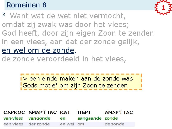 Romeinen 8 Want wat de wet niet vermocht, omdat zij zwak was door het