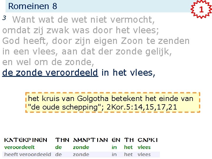 Romeinen 8 Want wat de wet niet vermocht, omdat zij zwak was door het