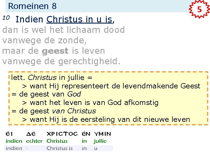 Romeinen 8 Indien Christus in u is, dan is wel het lichaam dood vanwege