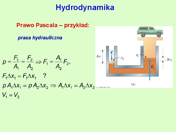 Hydrodynamika Prawo Pascala – przykład: prasa hydrauliczna 