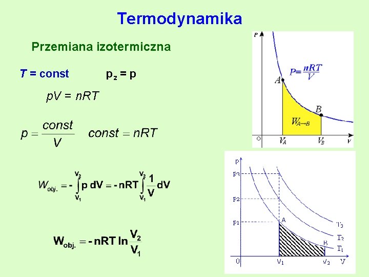 Termodynamika Przemiana izotermiczna T = const p. V = n. RT pz = p