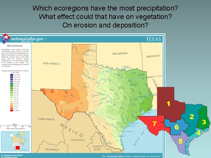 Which ecoregions have the most precipitation? What effect could that have on vegetation? On