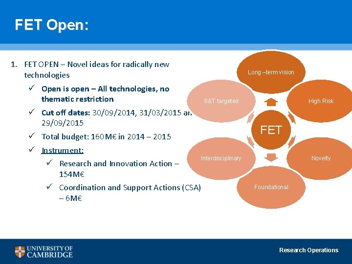 FET Open: 1. FET OPEN – Novel ideas for radically new technologies ü Open