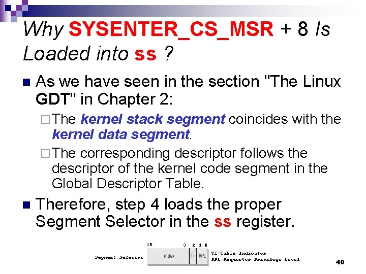 Why SYSENTER_CS_MSR + 8 Is Loaded into ss ? n As we have seen