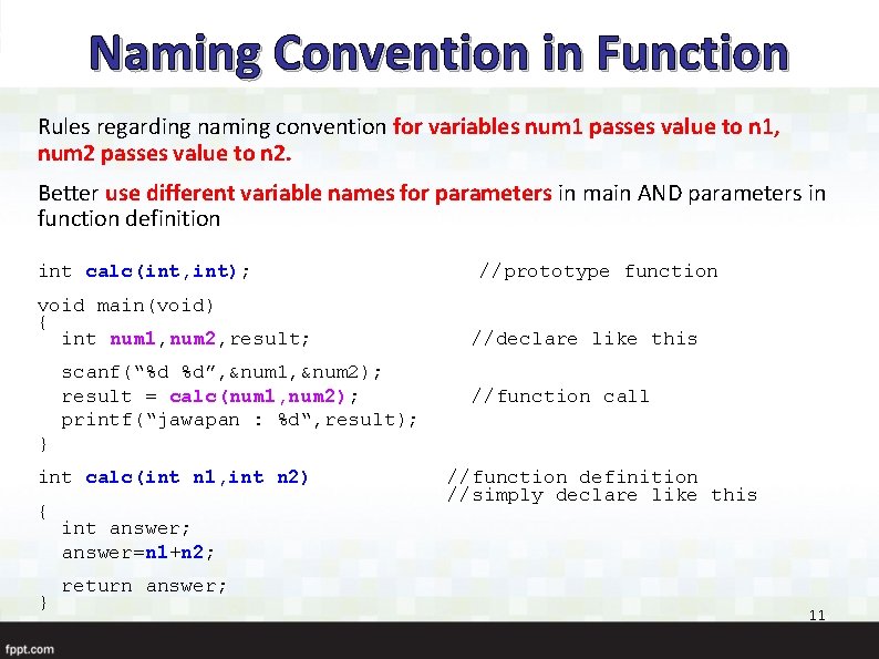 Naming Convention in Function Rules regarding naming convention for variables num 1 passes value