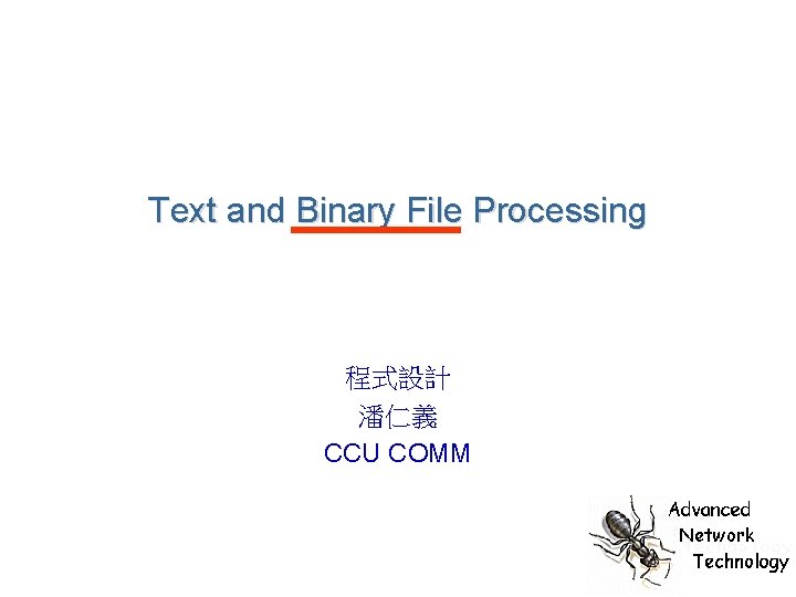 Text and Binary File Processing 程式設計 潘仁義 CCU COMM 