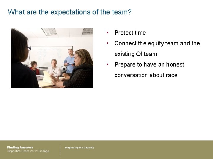 What are the expectations of the team? • Protect time • Connect the equity