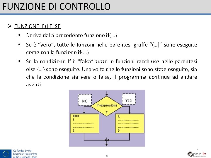 FUNZIONE DI CONTROLLO Ø FUNZIONE IF() ELSE • Deriva dalla precedente funzione if(…) •