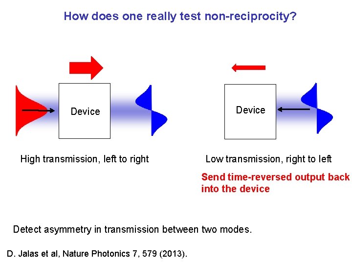 How does one really test non-reciprocity? Device High transmission, left to right Device Low