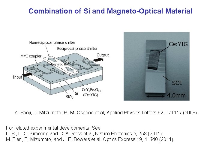 Combination of Si and Magneto-Optical Material Y. Shoji, T. Mitzumoto, R. M. Osgood et
