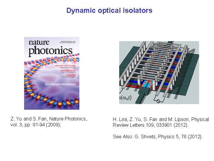 Dynamic optical isolators Z. Yu and S. Fan, Nature Photonics, vol. 3, pp. 91